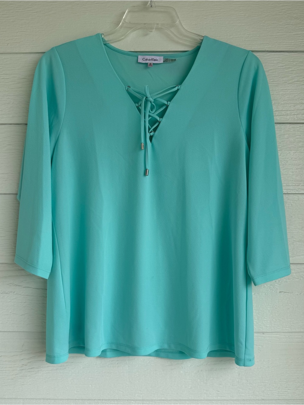 Calvin Klein Aqua Lightweight 3/4 Length Sleeve Blouse Women’s Size OX NWOT